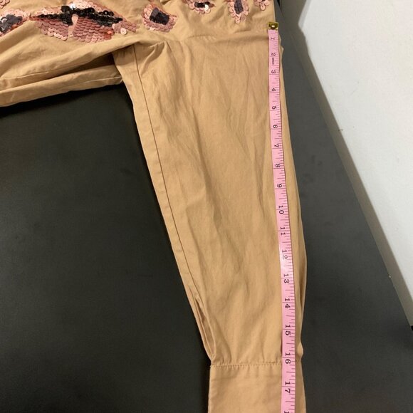 Maeve The Bennet Buttondown Sequin Shirt Tan Size XS - Picture 12 of 14